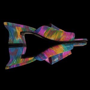 Gomez Rivas Abstract Rainbow Swirl Glitter Mule Heels 90 Y2k Spain 7M